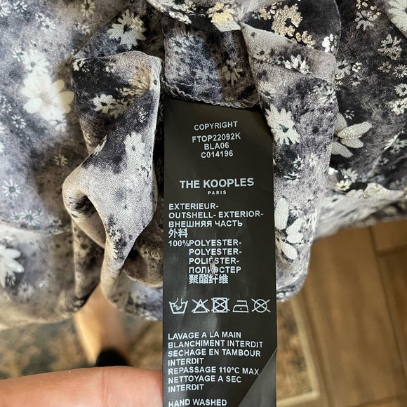 The Kooples Flowing Silver Top With Floral Print Black-Ecru - Picture 10 of 12